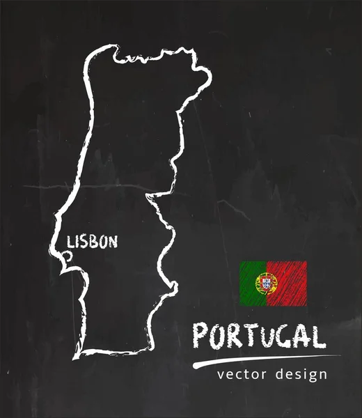 Portugal Carte Dessin Vectoriel Sur Tableau Noir — Image vectorielle