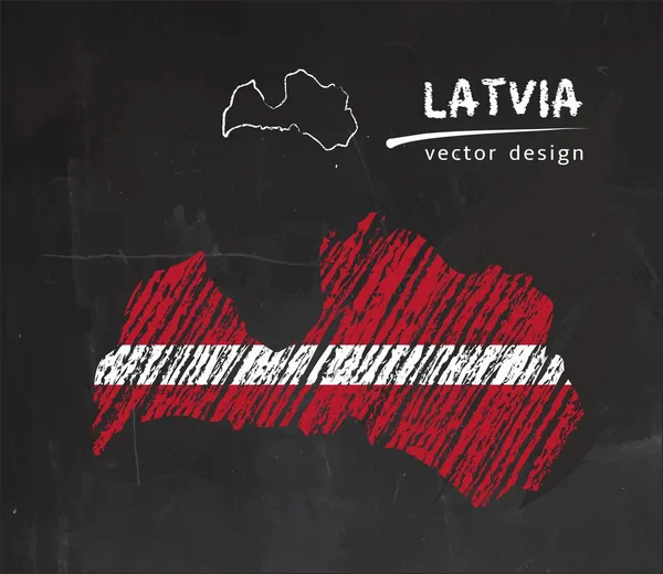 拉脱维亚国家矢量地图 带有素描粉笔旗 素描粉笔手画插图 — 图库矢量图片