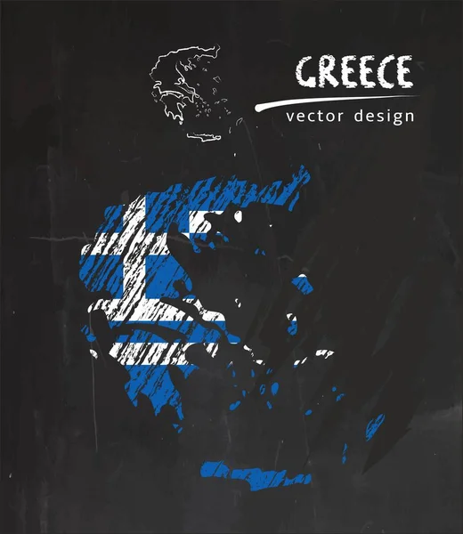 Национальная Векторная Карта Греции Изображением Мелового Флага Ручной Рисунок Мелом — стоковый вектор