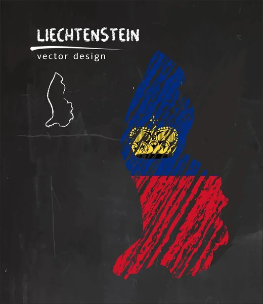 Национальная Векторная Карта Лихтенштейна Изображением Мелового Флага Ручной Рисунок Мелом — стоковый вектор