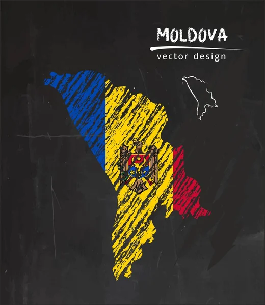 Moldavia Mapa Vectorial Nacional Con Bandera Tiza Boceto Dibujo Tiza — Archivo Imágenes Vectoriales