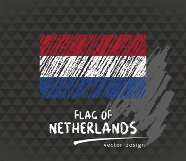 Hollanda bayrağı, vektör kroki elle çizilmiş çizim karanlık grunge arka plan üzerinde