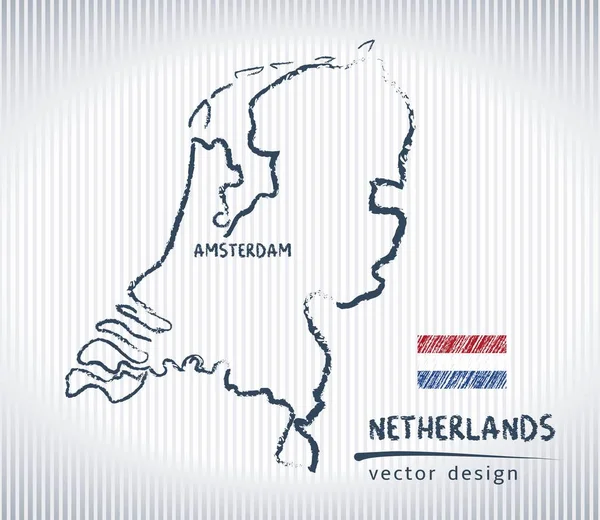 荷兰矢量粉笔绘图地图被隔离在白色背景上 — 图库矢量图片