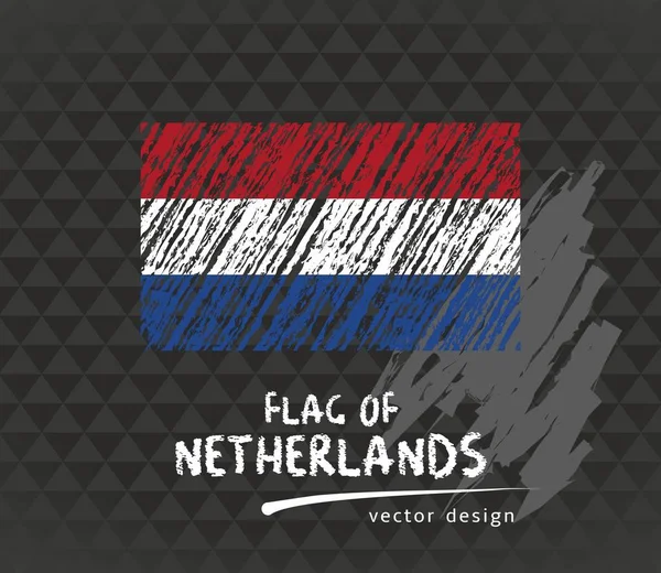 Nederlandse Vlag Schets Hand Getrokken Vectorillustratie Dark Grunge Achtergrond — Stockvector