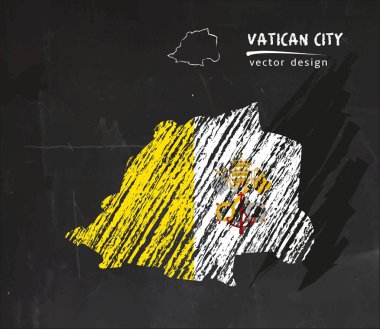 Tahtaya içinde bayrak ile Vatikan şehir haritası. Sketch vektör çizim tebeşir