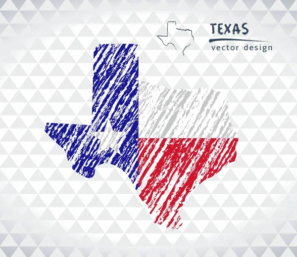 Texas vektör harita içinde bayrak ile beyaz bir arka plan üzerinde izole. Kroki tebeşir el çizilen illüstrasyon