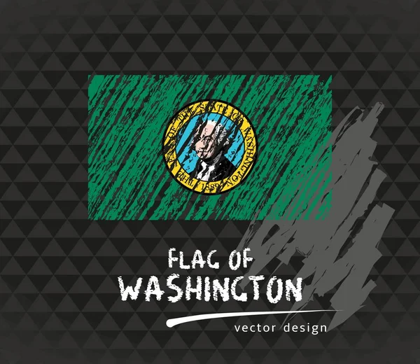 Drapeau Washington Illustration Vectorielle Craie Sur Fond Noir — Image vectorielle