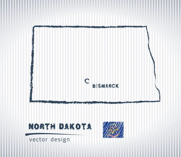 North Dakota Vector Krijt Tekening Kaart Geïsoleerd Een Witte Achtergrond — Stockvector