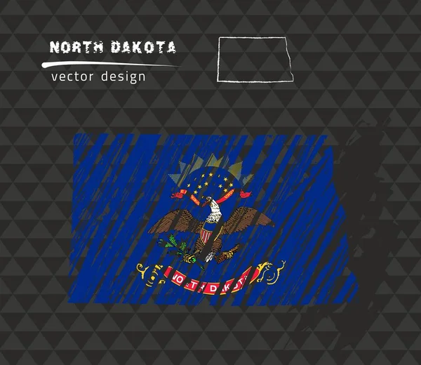North Dakota Nationale Vector Kaart Met Schets Krijt Vlag Schets — Stockvector