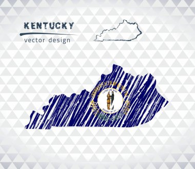 Kentucky vektör harita içinde bayrak ile beyaz bir arka plan üzerinde izole. Kroki tebeşir el çizilen illüstrasyon