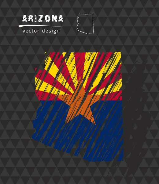 Siyah arka plan üzerine içinde bayrak ile Arizona harita. Sketch vektör çizim tebeşir