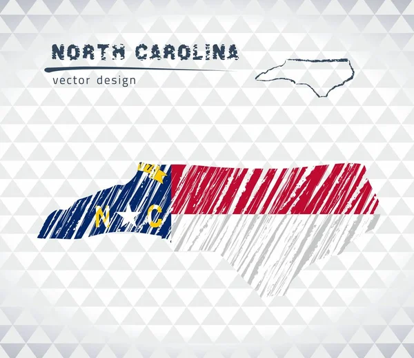 North Carolina Vector Map Flag Isolated White Background Sketch Chalk — Stock Vector