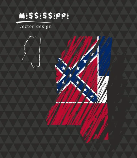 Kroki tebeşir bayrağı ile Mississippi Ulusal vektör harita. Kroki tebeşir el çizilen illüstrasyon