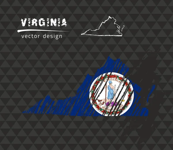 Вірджинія Карту Прапором Всередині Чорному Тлі Крейдові Ескізу Векторні Ілюстрації — стоковий вектор