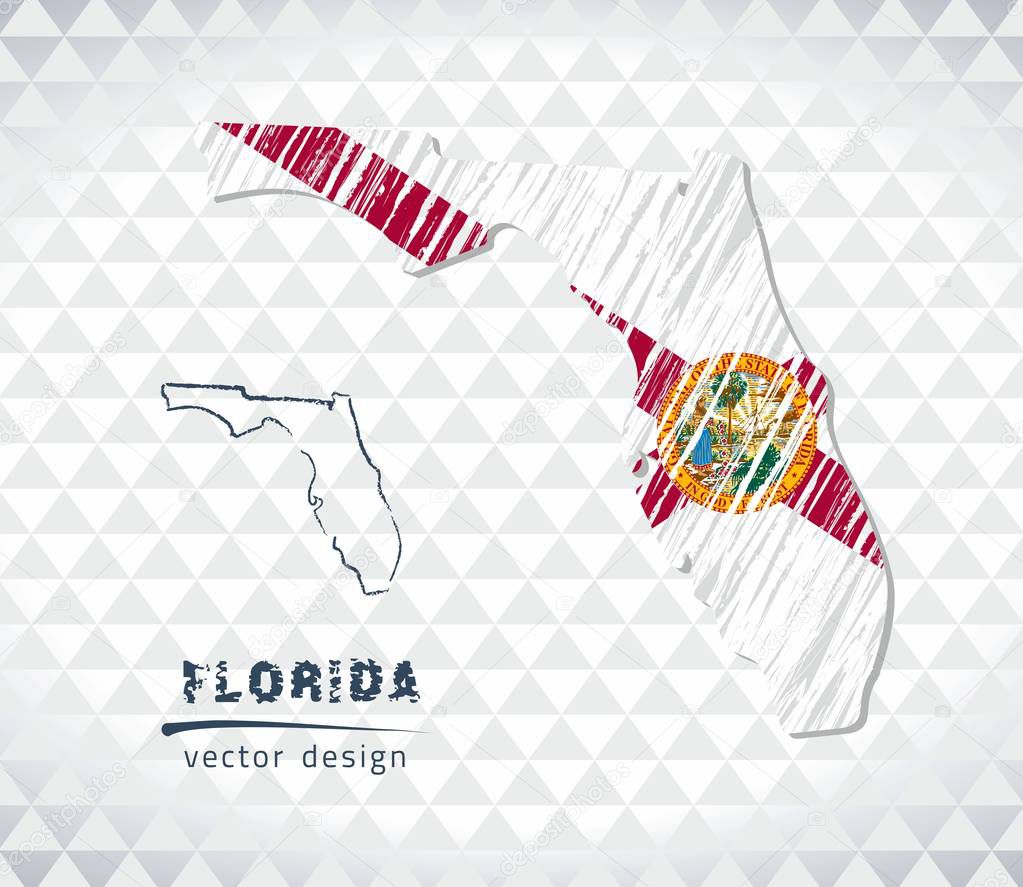 Map of Florida with hand drawn sketch pen map inside. Vector illustration