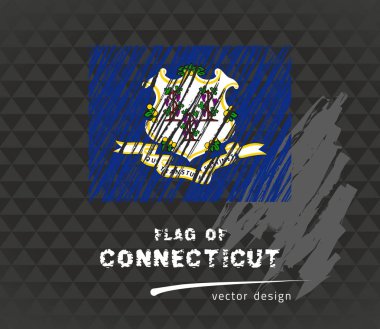 Connecticut, vektör kalem çizim siyah arka plan üzerine bayrağı