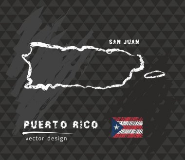 Porto Riko Haritası, siyah arka plan üzerine çizim vektör kalem