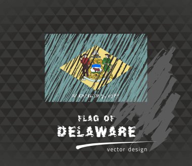 Delaware bayrak, vektör kroki elle çizilmiş çizim karanlık grunge arka plan üzerinde