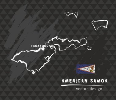 Amerikan Samoası Haritası, siyah arka plan üzerine çizim vektör kalem