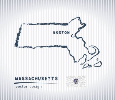 Massachusetts tebeşir beyaz bir arka plan üzerinde izole harita çizim vektör