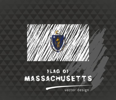 Massachusetts bayrak, vektör kroki elle çizilmiş çizim karanlık grunge arka plan üzerinde