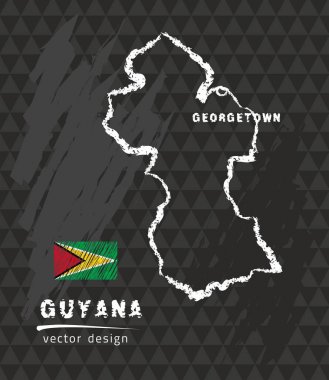 Guyana Haritası, siyah arka plan üzerine çizim vektör kalem