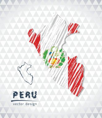 Peru vektör harita içinde bayrak ile beyaz bir arka plan üzerinde izole. Kroki tebeşir el çizilen illüstrasyon