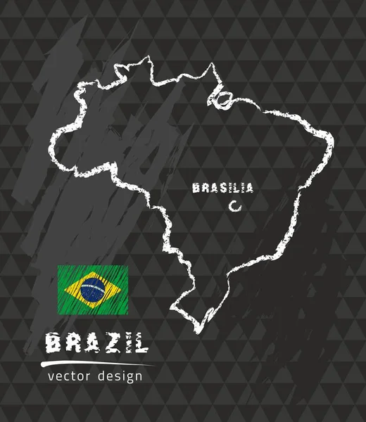 Brasilien Karte Vektor Federzeichnung Auf Schwarzem Hintergrund — Stockvektor