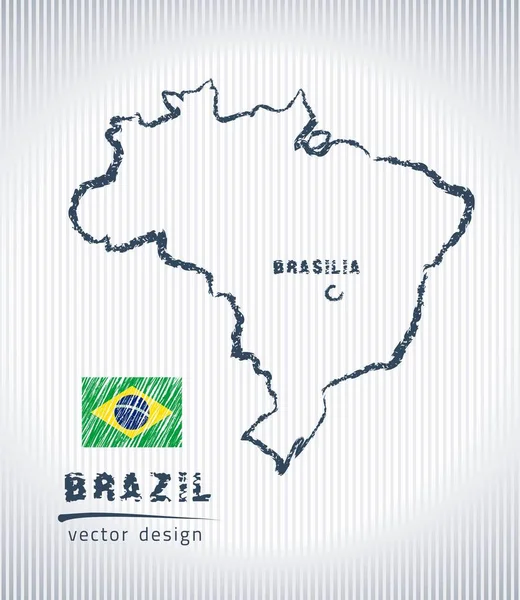 Brasil Vector Tiza Dibujo Mapa Aislado Sobre Fondo Blanco — Archivo Imágenes Vectoriales