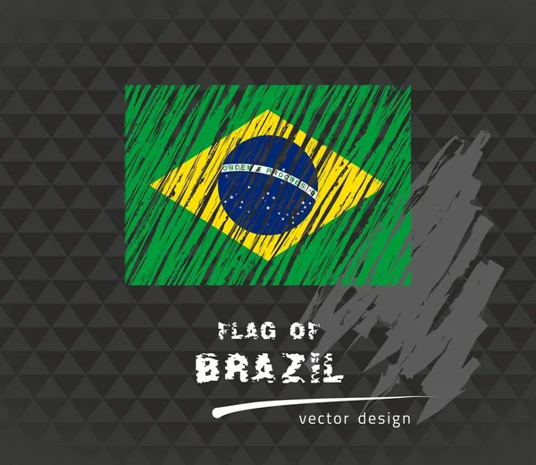 Brasilianische Flagge Vektorskizze Handgezeichnete Illustration Auf Dunklem Grunge Hintergrund — Stockvektor