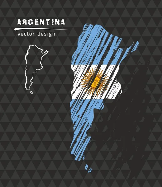 Аргентина Карту Прапором Всередині Чорному Тлі Крейдові Ескізу Векторні Ілюстрації — стоковий вектор