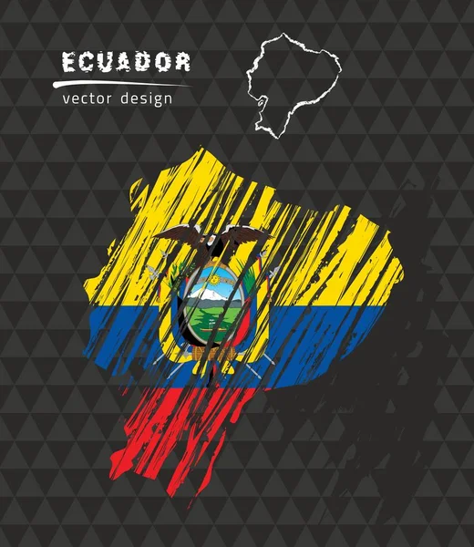 Ecuador Karte Mit Fahne Drinnen Auf Schwarzem Hintergrund Kreideskizze Vektor — Stockvektor