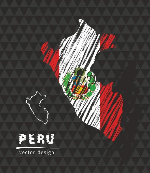Siyah arka plan üzerine içinde bayrak ile Peru Haritası. Sketch vektör çizim tebeşir