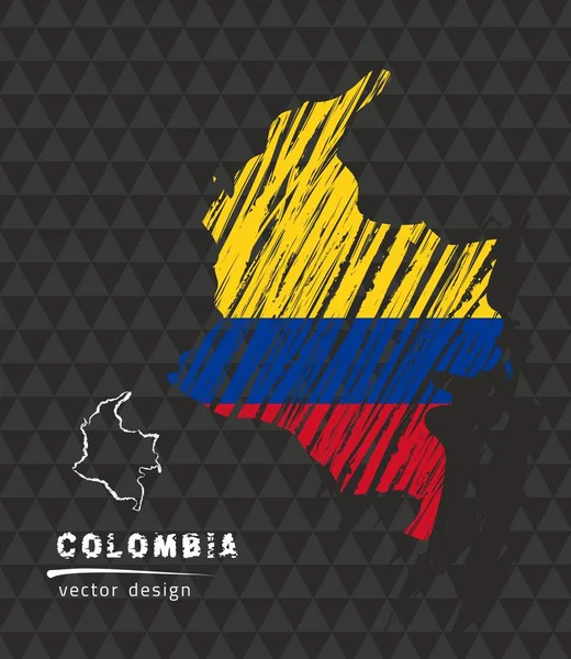Kolumbianische Landkarte Mit Flagge Drinnen Auf Schwarzem Hintergrund Kreideskizze Vektor — Stockvektor