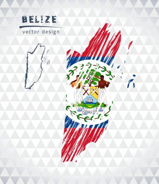 Belize vektör harita içinde bayrak ile beyaz bir arka plan üzerinde izole. Kroki tebeşir el çizilen illüstrasyon