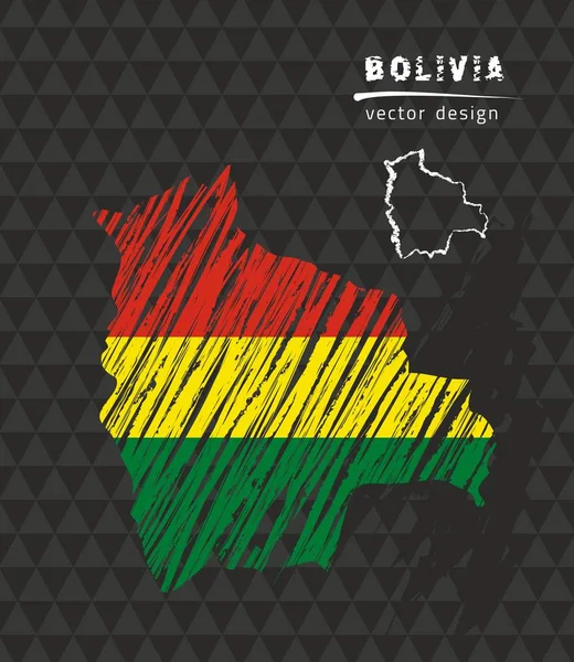 Mapa Bolivia Con Bandera Fondo Negro Dibujo Tiza Vector Ilustración — Archivo Imágenes Vectoriales