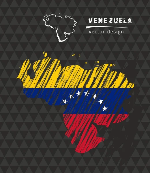 Venezuela Map Flag Black Background Chalk Sketch Vector Illustration — Stock Vector