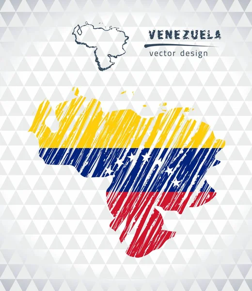 Venezuela Vektorkarte Mit Fahne Inneren Isoliert Auf Weißem Hintergrund Skizze — Stockvektor
