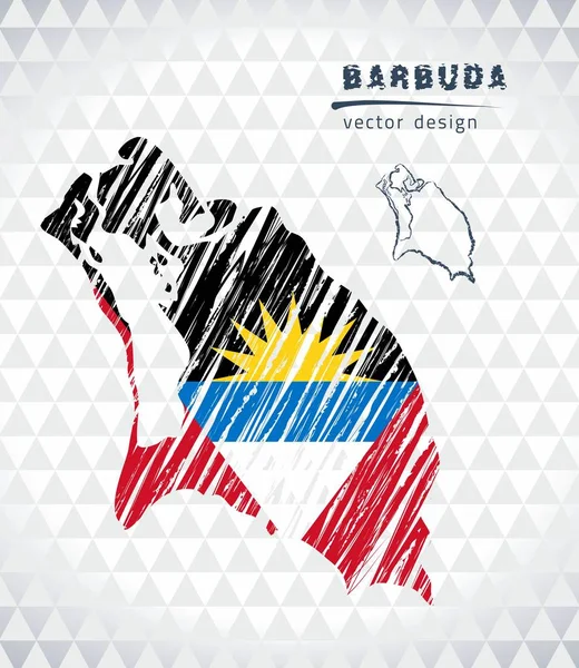 Mapa Vectorial Barbuda Con Bandera Dentro Aislada Sobre Fondo Blanco — Vector de stock