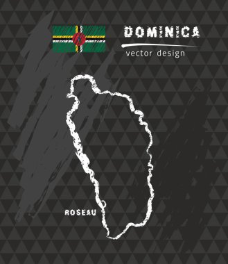 Dominika Haritası, siyah arka plan üzerine çizim vektör kalem