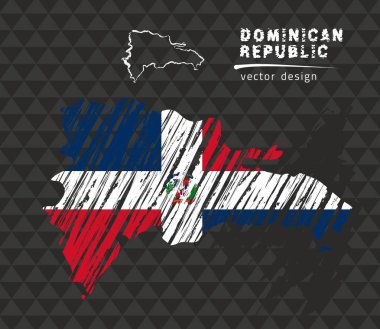 Dominik Cumhuriyeti Ulusal vektör harita kroki tebeşir bayrak ile. Kroki tebeşir el çizilen illüstrasyon