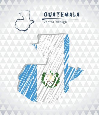 Guatemala vektör harita içinde bayrak ile beyaz bir arka plan üzerinde izole. Kroki tebeşir el çizilen illüstrasyon