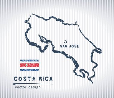 Kosta Rika vektör tebeşir beyaz bir arka plan üzerinde izole harita çizim