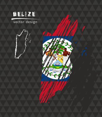 Siyah arka plan üzerine içinde bayrak ile Belize Haritası. Sketch vektör çizim tebeşir
