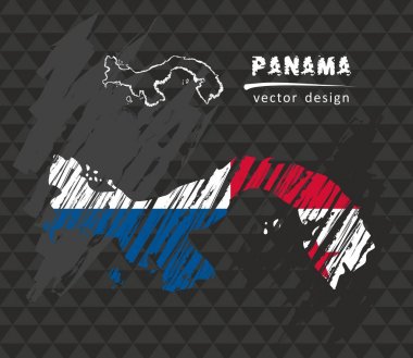 Panama Ulusal vektör harita kroki tebeşir bayrak ile. Kroki tebeşir el çizilen illüstrasyon