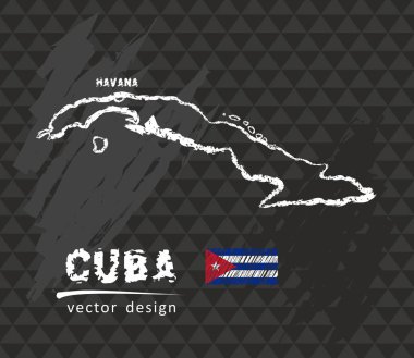 Küba Haritası, siyah arka plan üzerine çizim vektör kalem