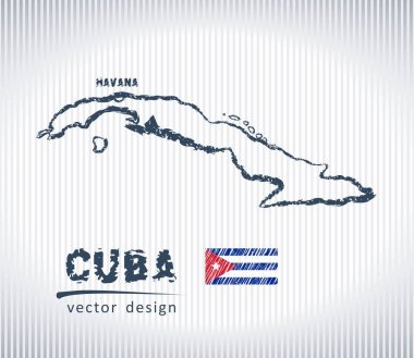 Küba tebeşir beyaz bir arka plan üzerinde izole harita çizim vektör