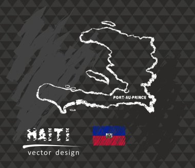 Haiti Haritası, siyah arka plan üzerine çizim vektör kalem