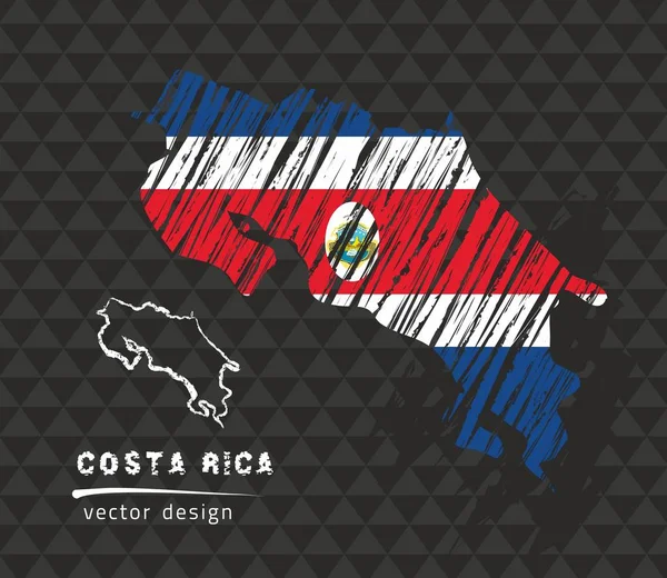 Carte Vectorielle Nationale Costa Rica Avec Croquis Drapeau Craie Croquis — Image vectorielle