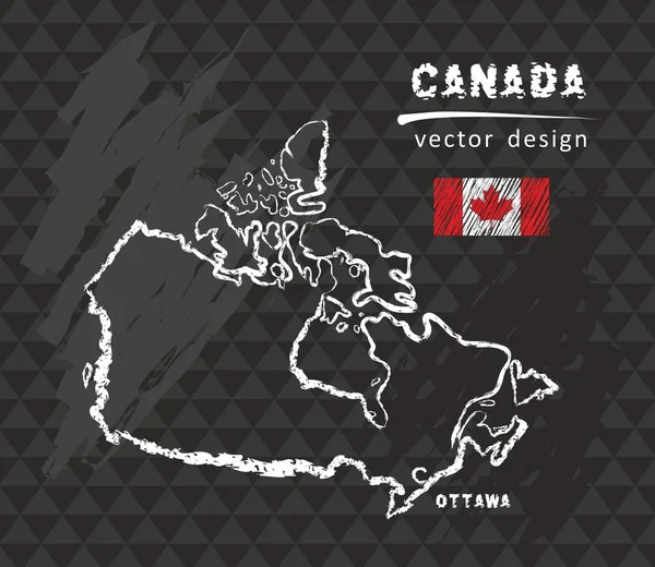 Canadá Mapa Caneta Vetorial Desenho Sobre Fundo Preto — Vetor de Stock